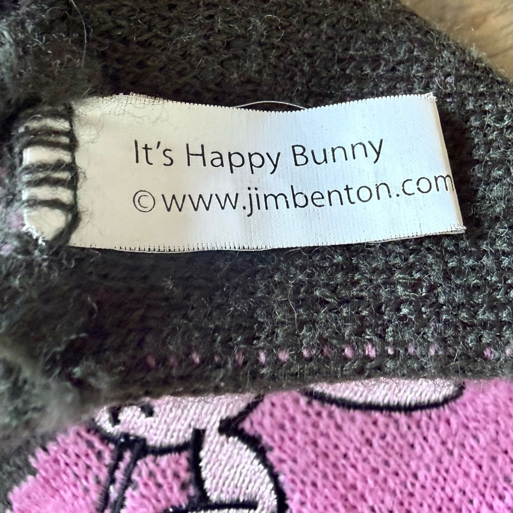 Vintage Happy Bunny Scarf Ripple Junction Y2K 2000s Gray/Pink  Sassy Kiss Detail - Picture 5 of 5